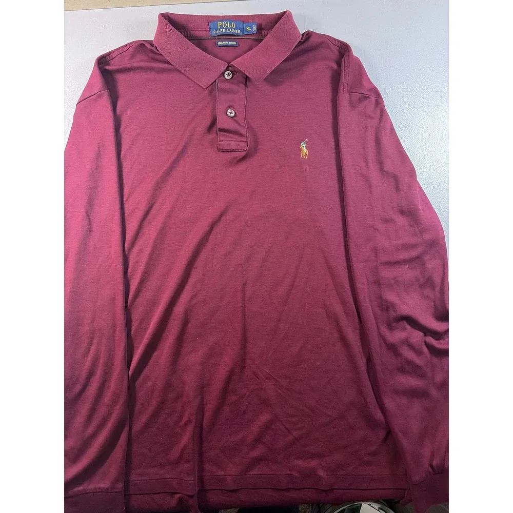 Polo Ralph Lauren Polo Shirt Mens XL Burgundy Long Sleeve Pima Soft Touch Cotton